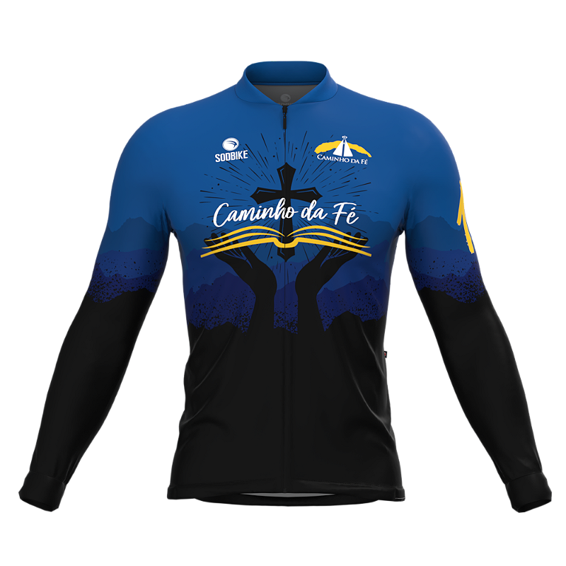 CAMISA CICLISMO MASCULINA SÓDBIKE,ZIPER FULL, CAMINHO DA FÉ MANGA LONGA