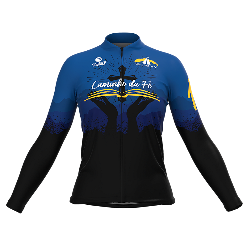 CAMISA CICLISMO FEMININA SÓDBIKE, ZIPER FULL, CAMINHO DA FÉ LONGA