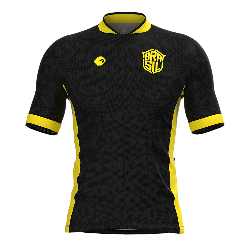 CAMISA CICLISMO MASCULINA SÓDBIKE 2026, ZIPER FULL, BRASIL PRETA