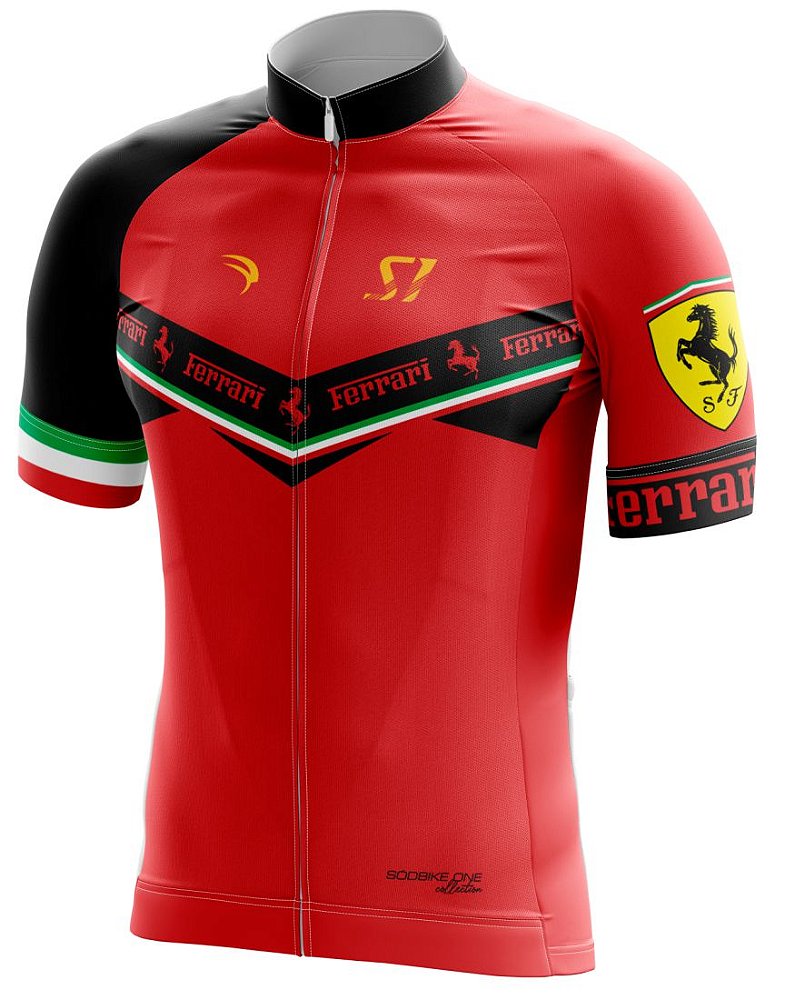CAMISA CICLISMO FERRARI MASCULINA SÓDBIKE, PROTEÇÃO SOLAR 20, ZIPER FULL