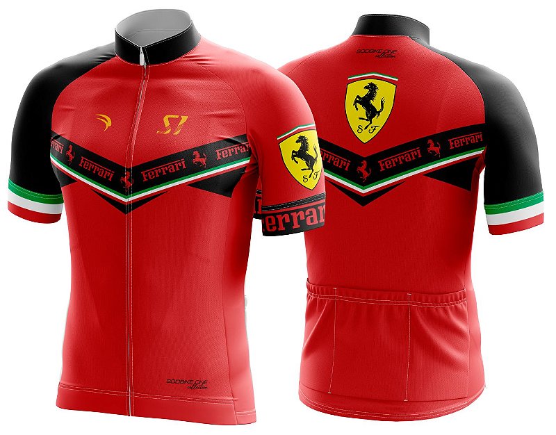 CAMISA CICLISMO FERRARI MASCULINA SÓDBIKE, PROTEÇÃO SOLAR 20, ZIPER FULL
