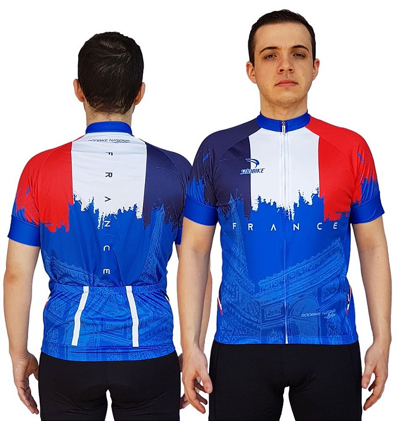 CAMISA CICLISMO MASCULINA FRANÇA SÓDBIKE, PROTEÇÃO SOLAR 20, ZIPER FULL