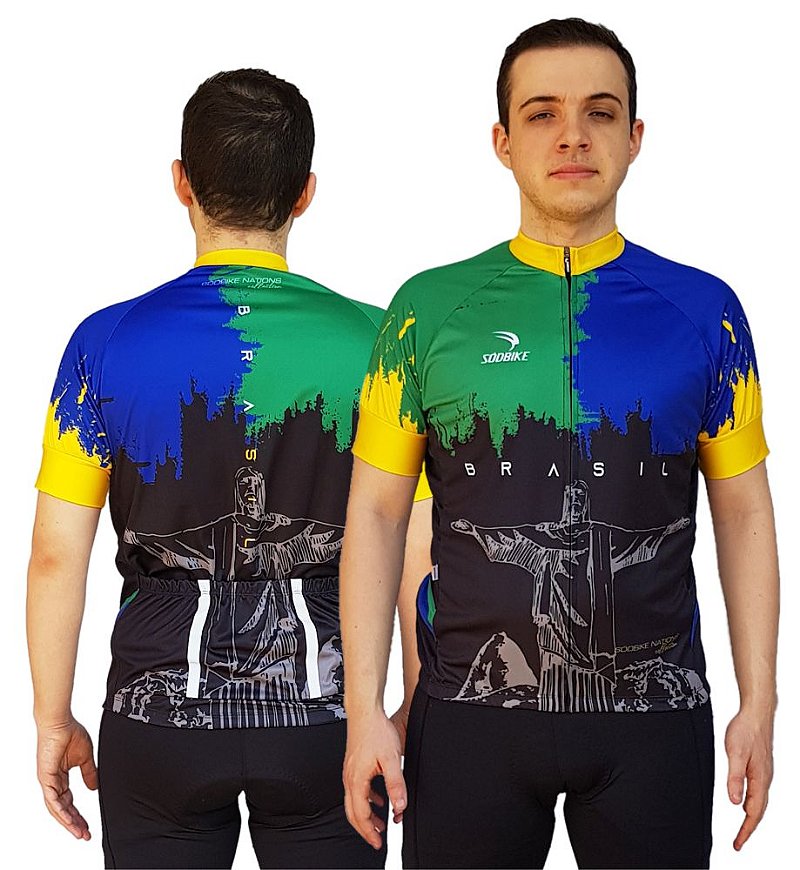 CAMISA CICLISMO MASCULINA BRASIL SÓDBIKE, PROTEÇÃO SOLAR 20, ZIPER FULL