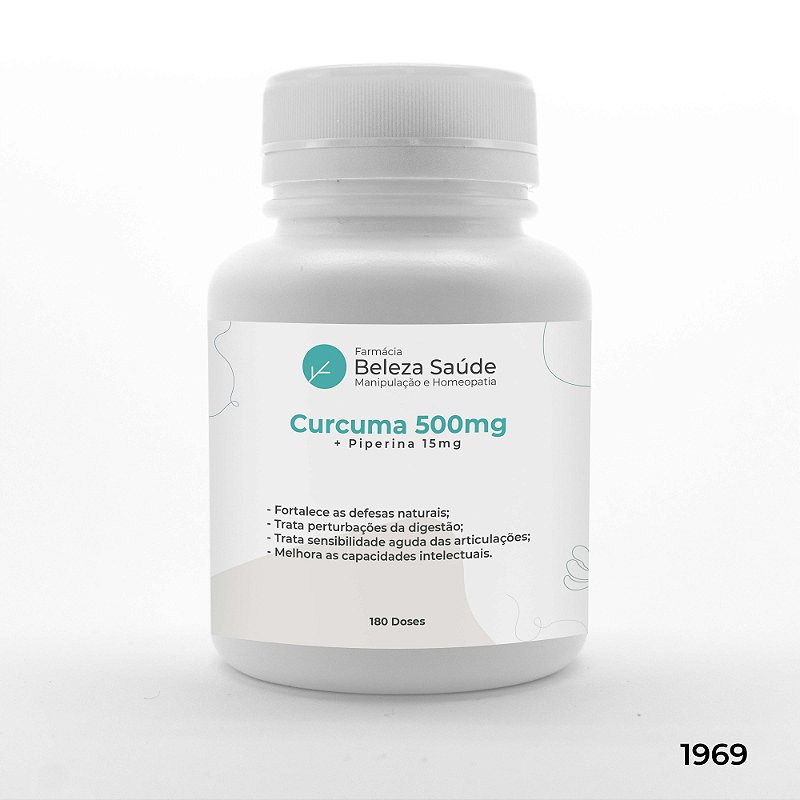 Curcuma 500mg + Piperina 15mg Saúde Física e Mental - 180 doses