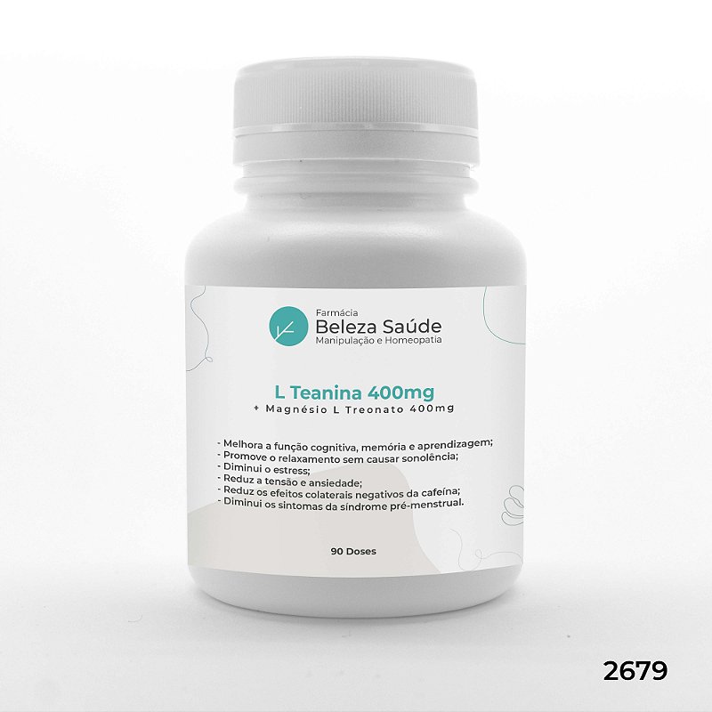 L Teanina 400mg + Magnésio L Treonato 400mg - 90 doses