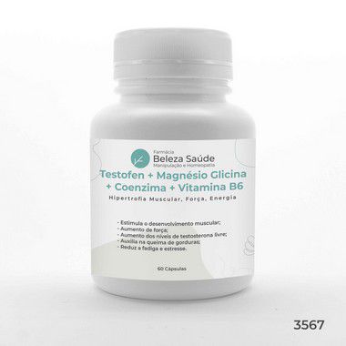 Testofen + Magnésio Glicina + Coenzima + Vitamina B6 : Hipertrofia Muscular, Força, Energia - 60 Cápsulas