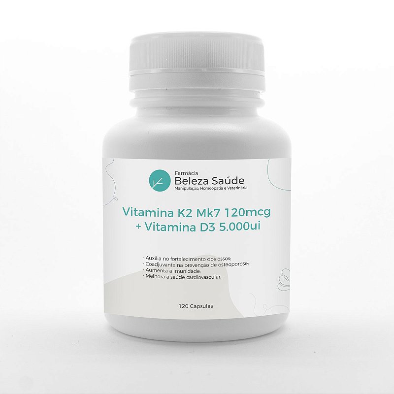 Vitamina K2 Mk7 120mcg + Vitamina D3 5000ui : 120 Cápsulas