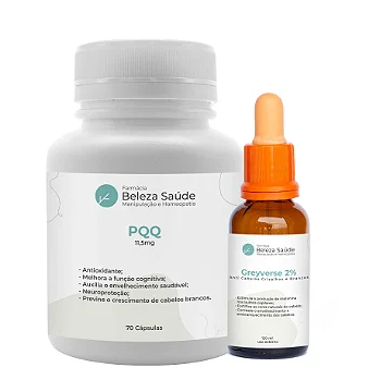 120ml Greyverse 2% & 70 Caps Pqq 11,5mg : 2 Produtos para o Fim dos Cabelos Brancos