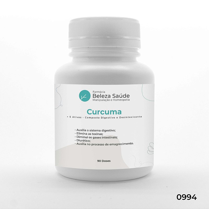 Curcuma + 5 Ativos - Composto Digestivo e Desintoxicante - 90 doses