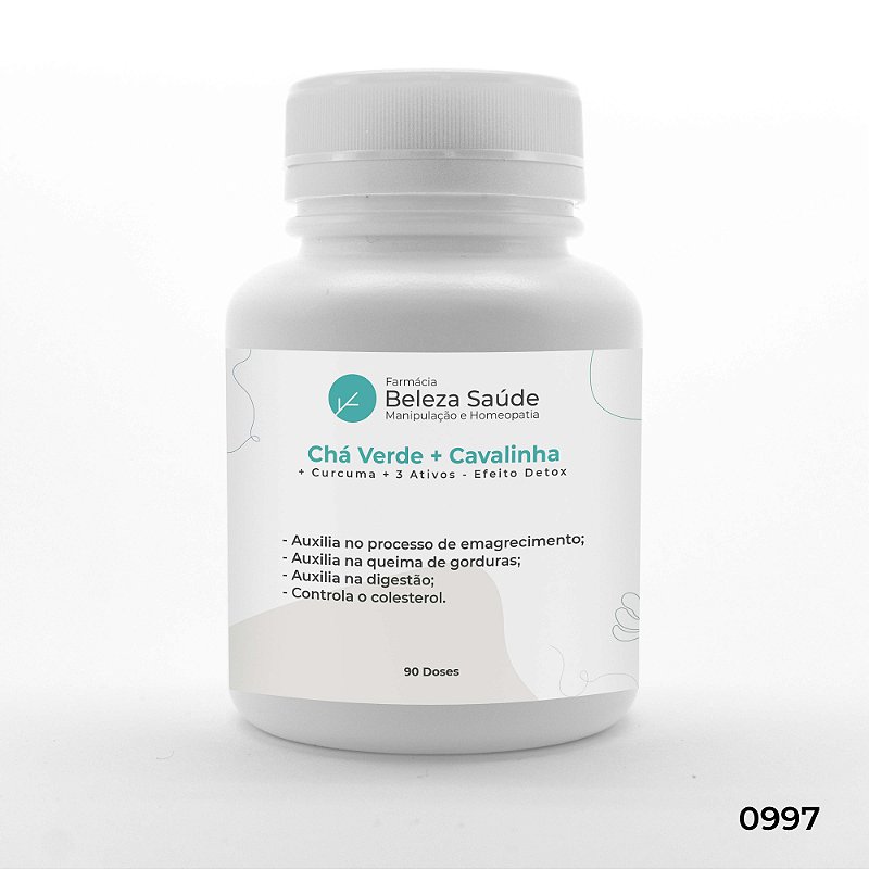 Chá Verde + Cavalinha + Curcuma + 3 Ativos - Efeito Detox - 90 doses