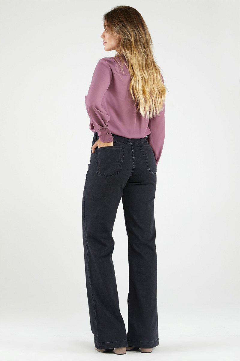 Calça Wide Leg Jeans Preta Estonada - Florença