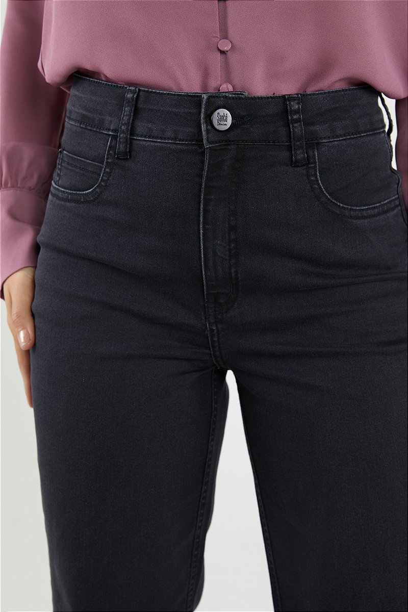 Calça Wide Leg Jeans Preta Estonada - Florença