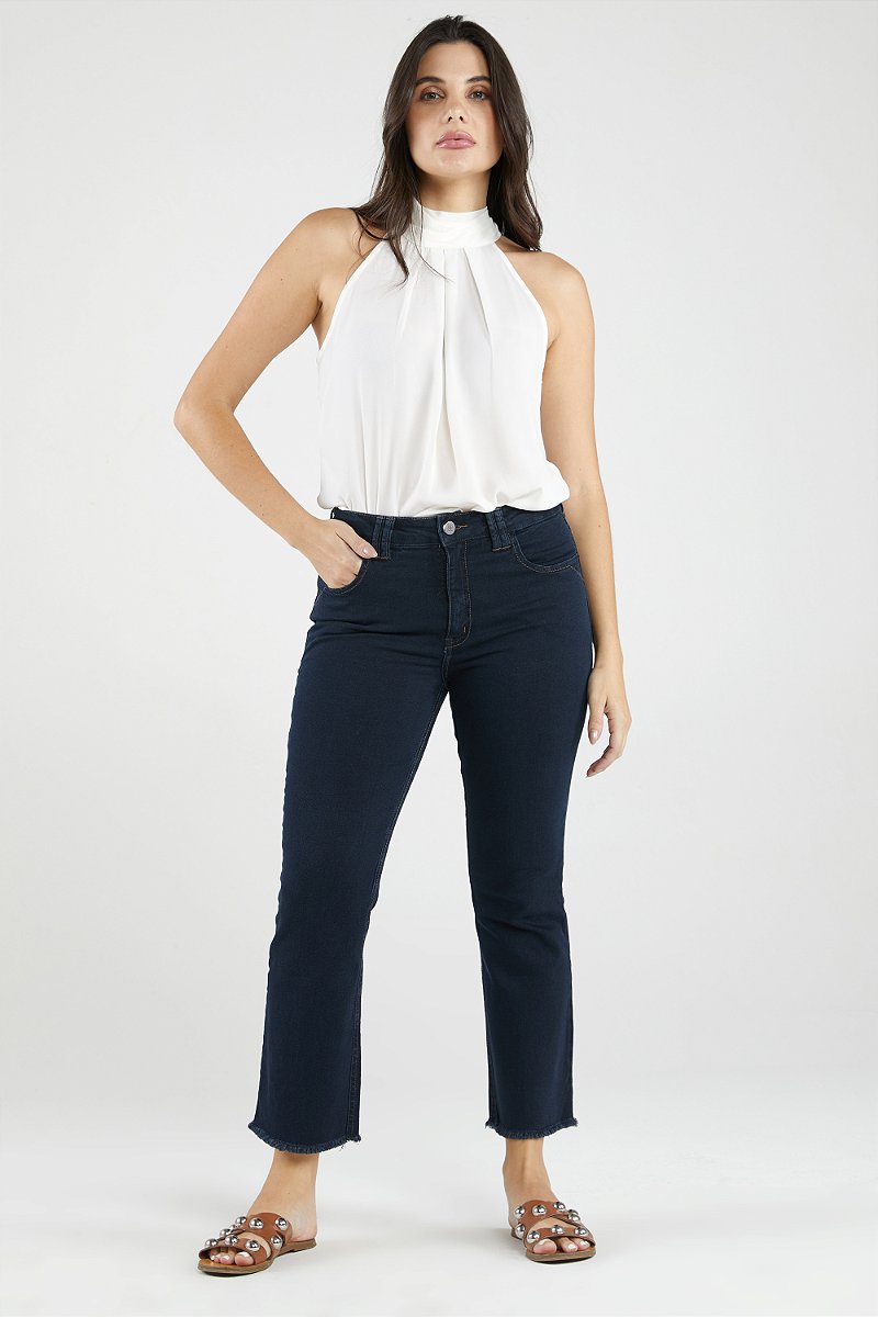 Calça Jeans Pantacourt Black and Blue - Liverpool