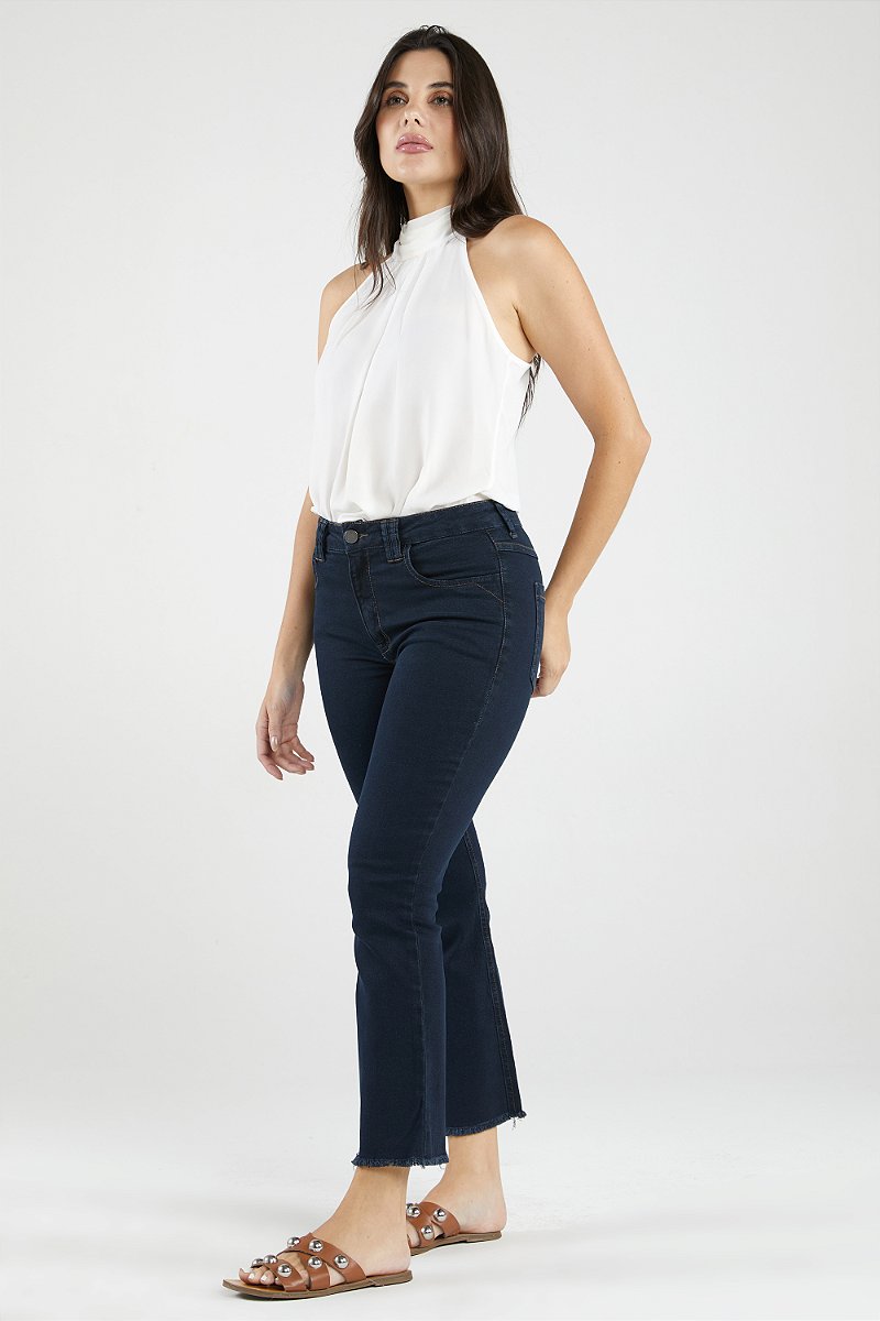 Calça Jeans Pantacourt Black and Blue - Liverpool