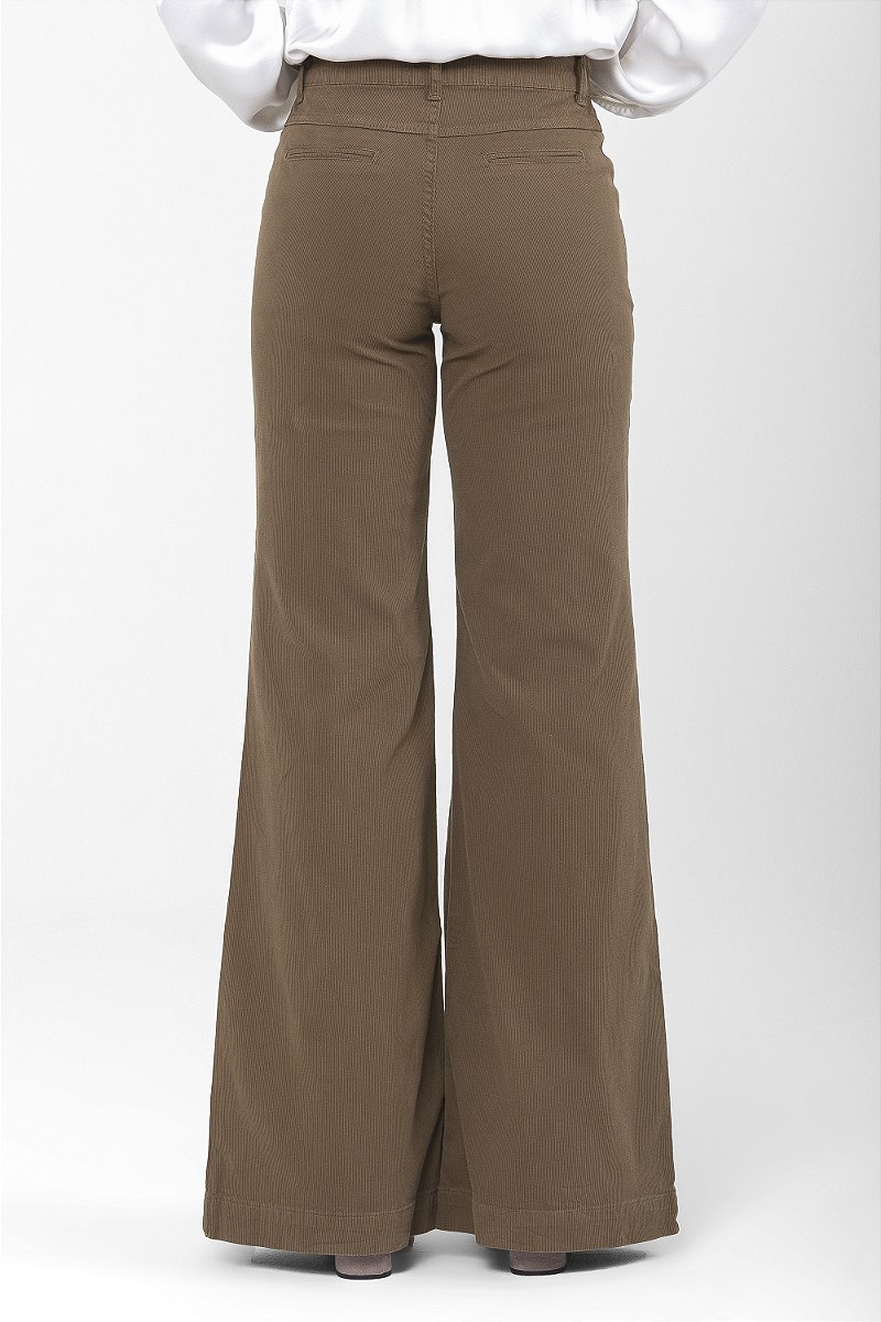 Calça Pantalona Sarja Cotelê Marrom - Faro