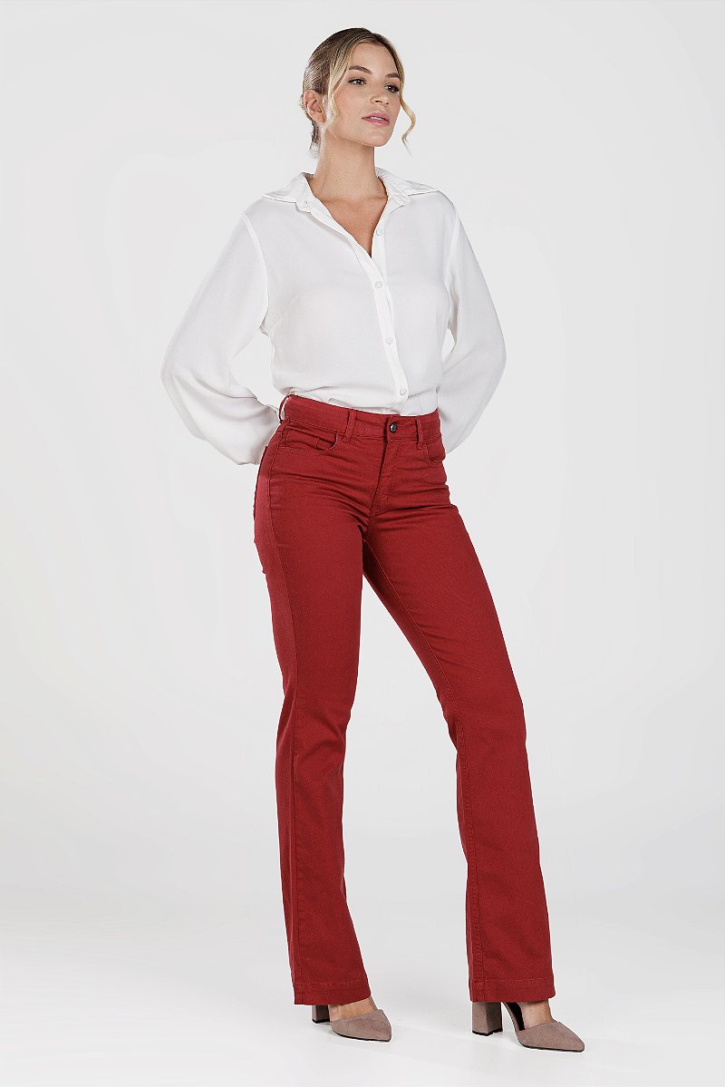 Calça Boot Cut Sarja Vermelha - Cali