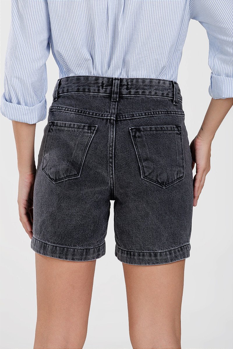 Shorts Jeans Mid Preto Estonado - Puerto Estrella