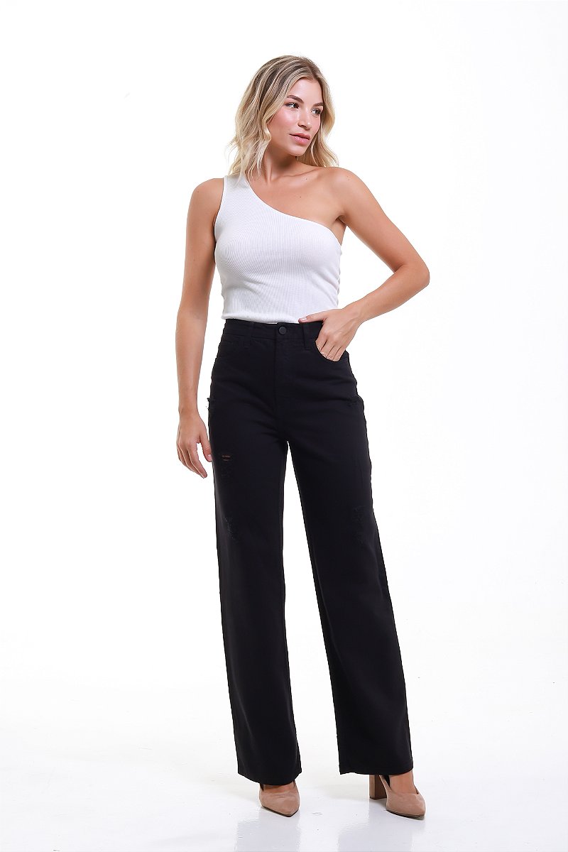 Calça Jeans Wide Leg Preta - Burgos