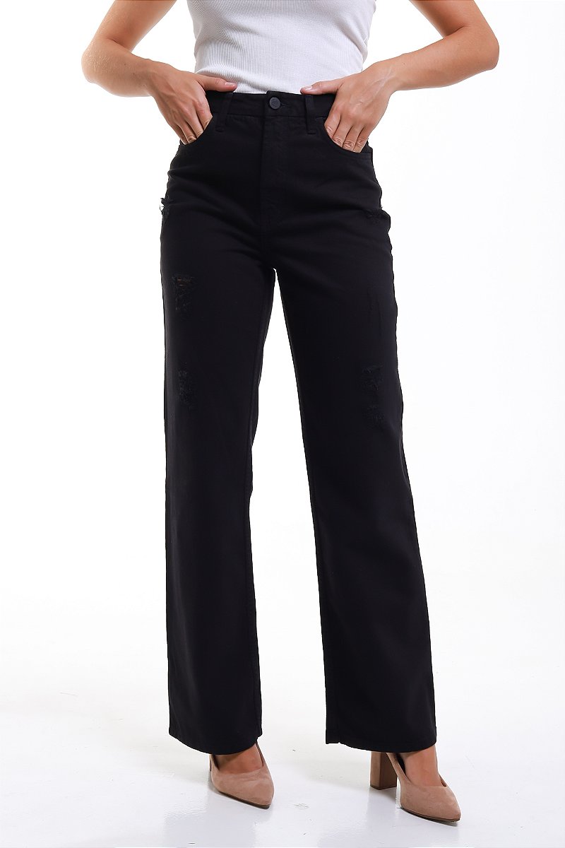 Calça Jeans Wide Leg Preta - Burgos
