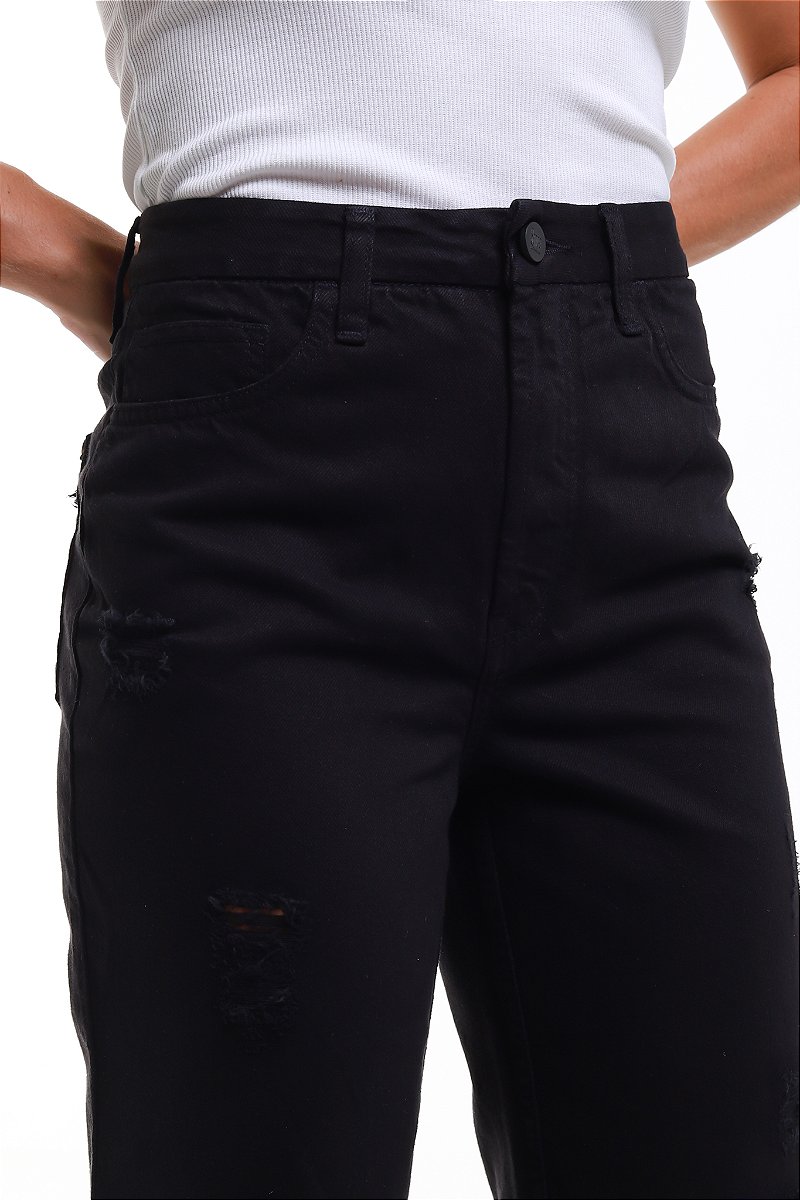 Calça Jeans Wide Leg Preta - Burgos
