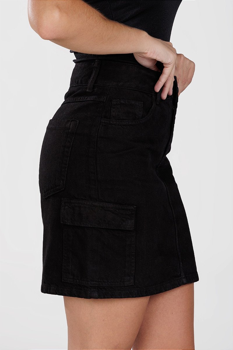 Saia Jeans Cargo Preta - Santa Marta