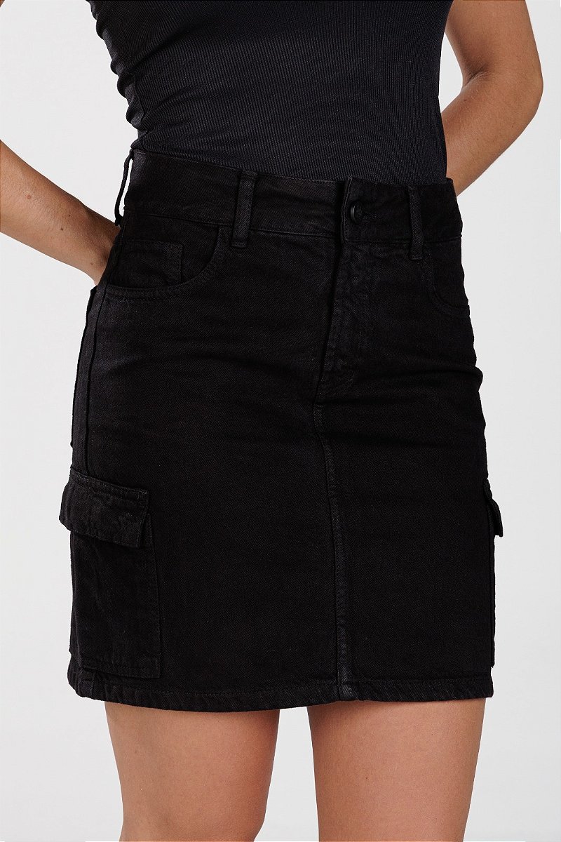 Saia Jeans Cargo Preta - Santa Marta
