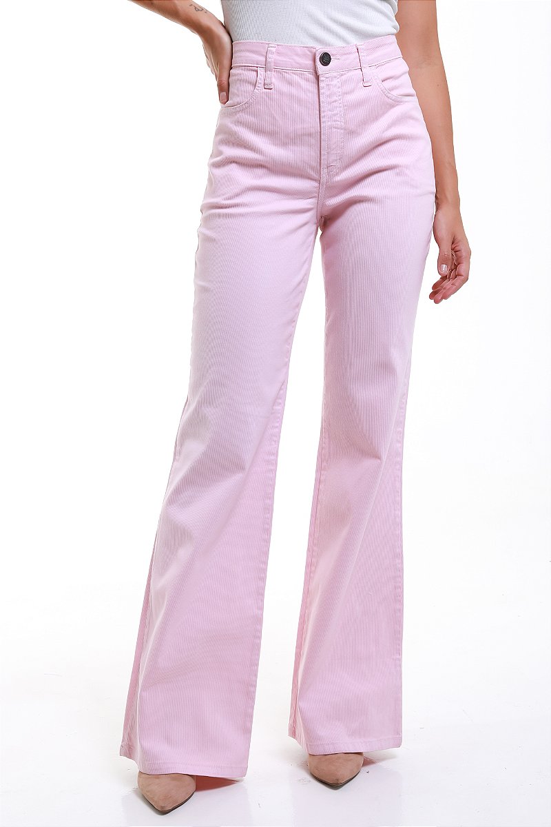 Calça Wide Leg Sarja Cotelê Rosa - Pueblo
