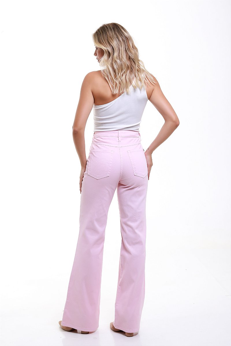Calça Wide Leg Sarja Cotelê Rosa - Pueblo