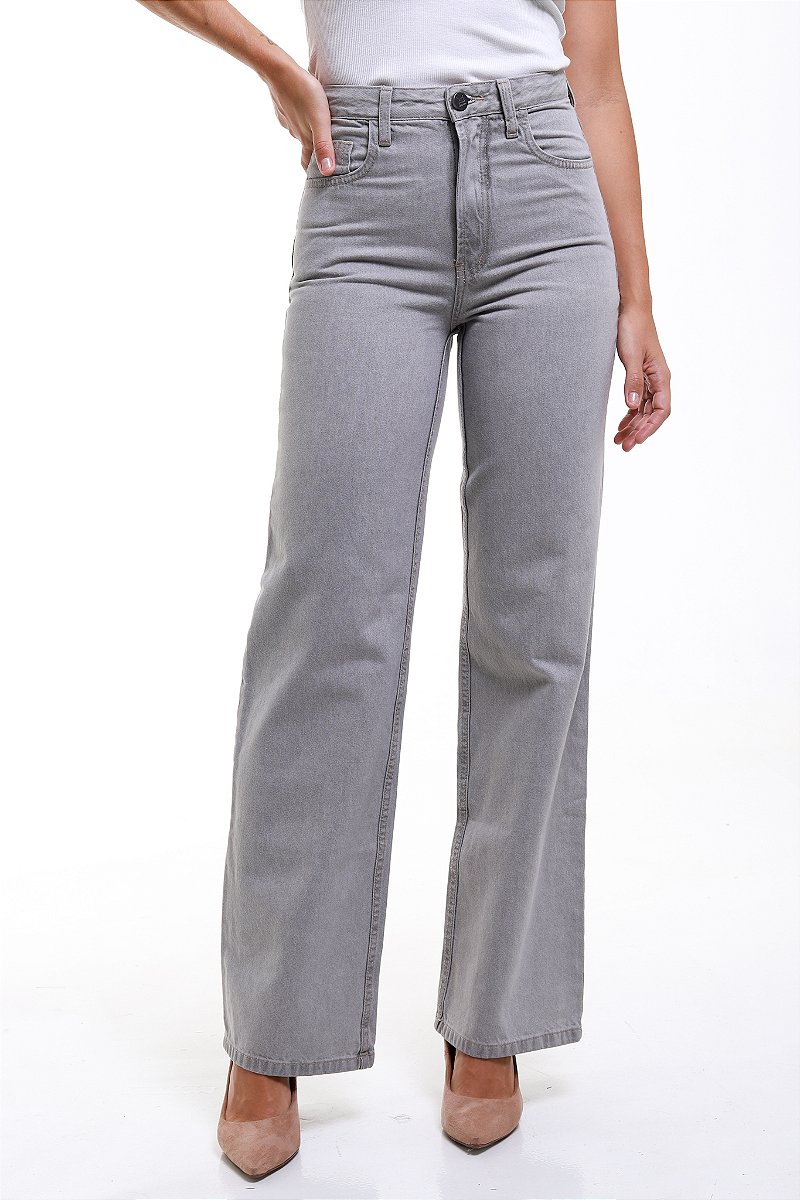 Calça Wide Leg Sarja Cinza - Jaú