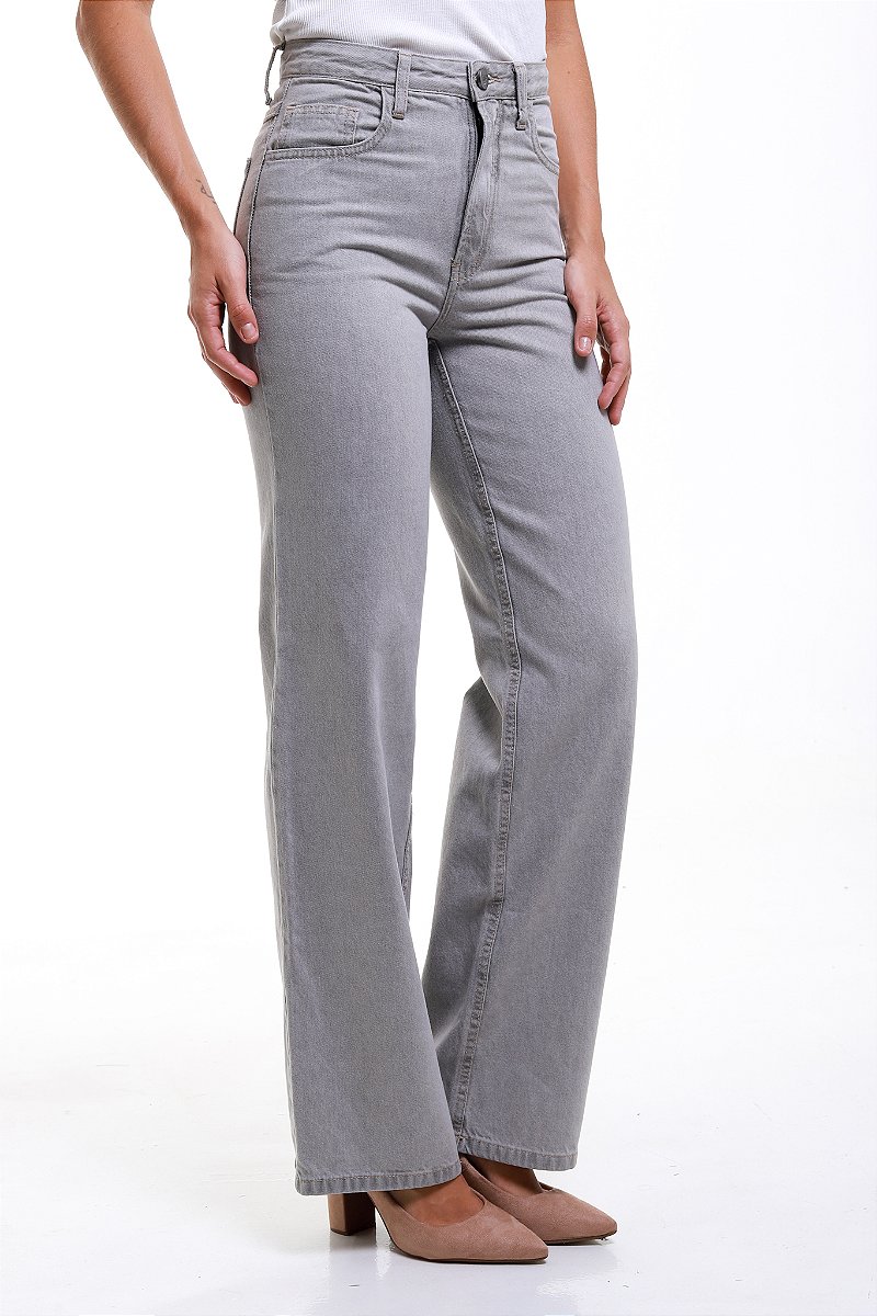 Calça Wide Leg Sarja Cinza - Jaú