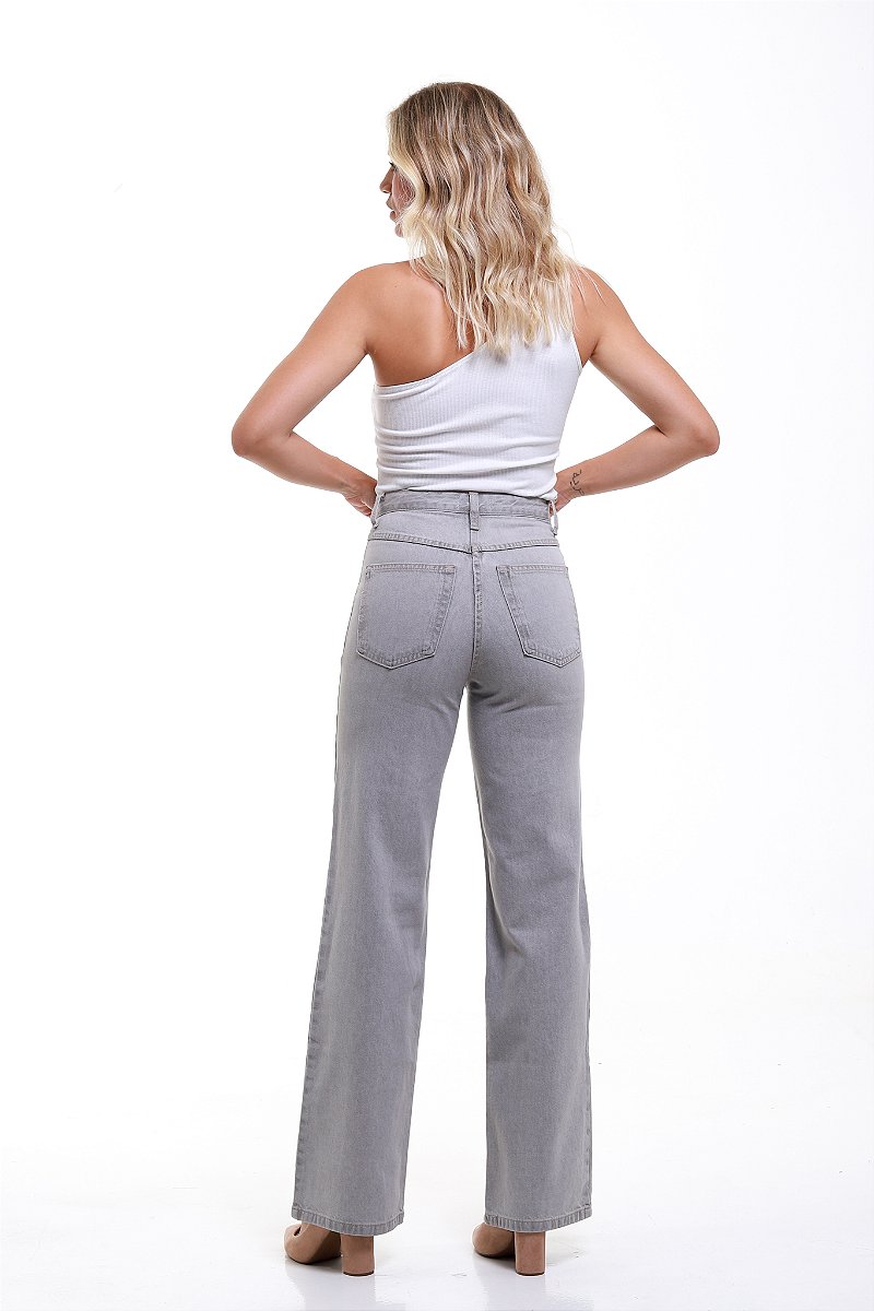 Calça Wide Leg Sarja Cinza - Jaú