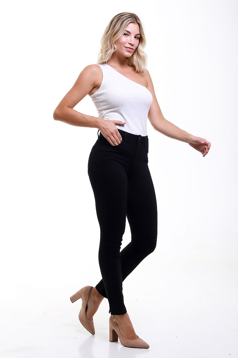 Calça Jeans Preta Skinny com Fenda - Córdoba