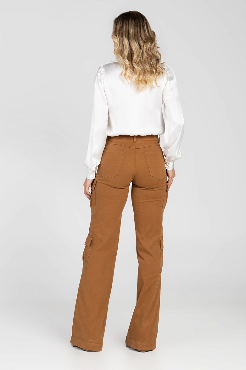 Calça Sarja Cotelê Wide Leg Cargo Marrom - Samui