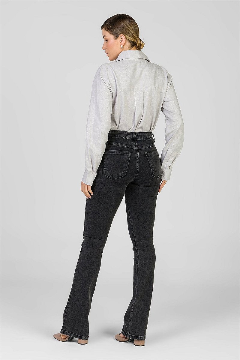 Calça Jeans Boot Cut Preta Estonada - Malibu