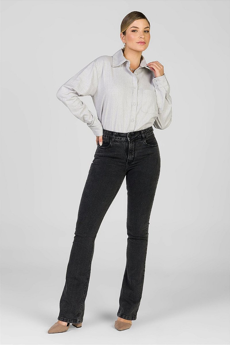 Calça Jeans Boot Cut Preta Estonada - Malibu