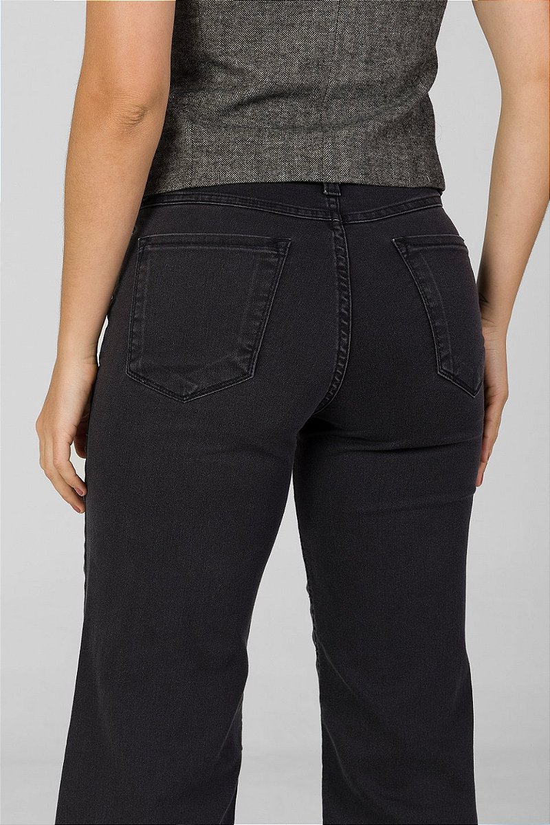 Calça Wide Leg Jeans Preta Estonada - Dallas