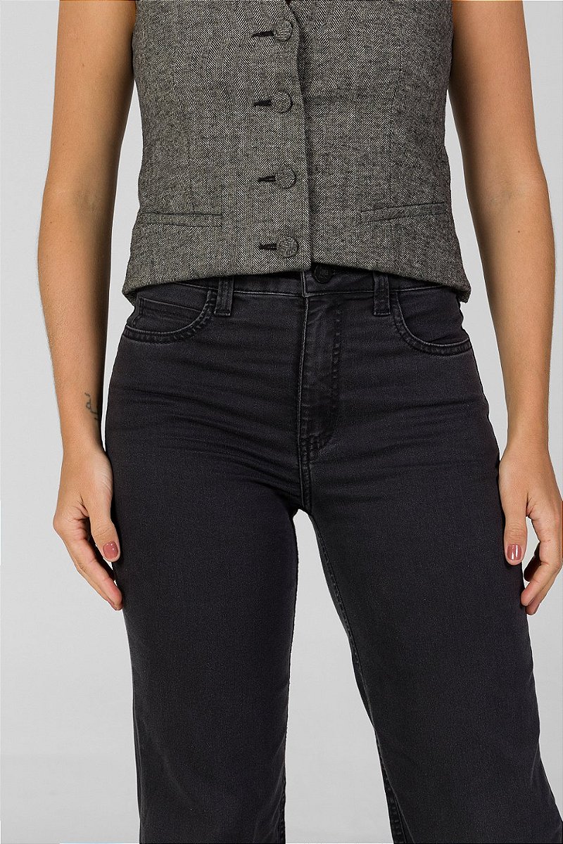 Calça Wide Leg Jeans Preta Estonada - Dallas