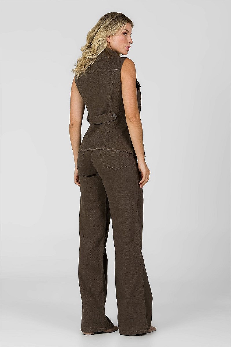 Calça Sarja Wide Leg Marrom - Santa Mônica