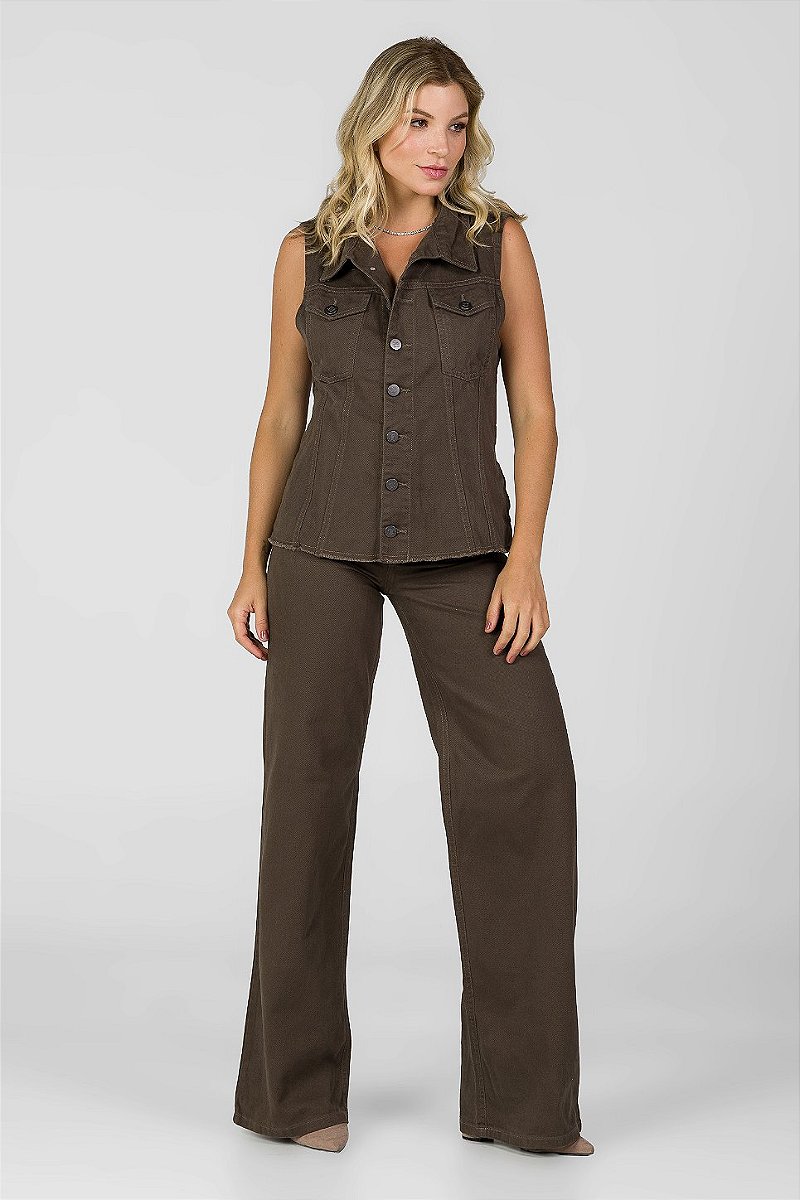 Calça Sarja Wide Leg Marrom - Santa Mônica