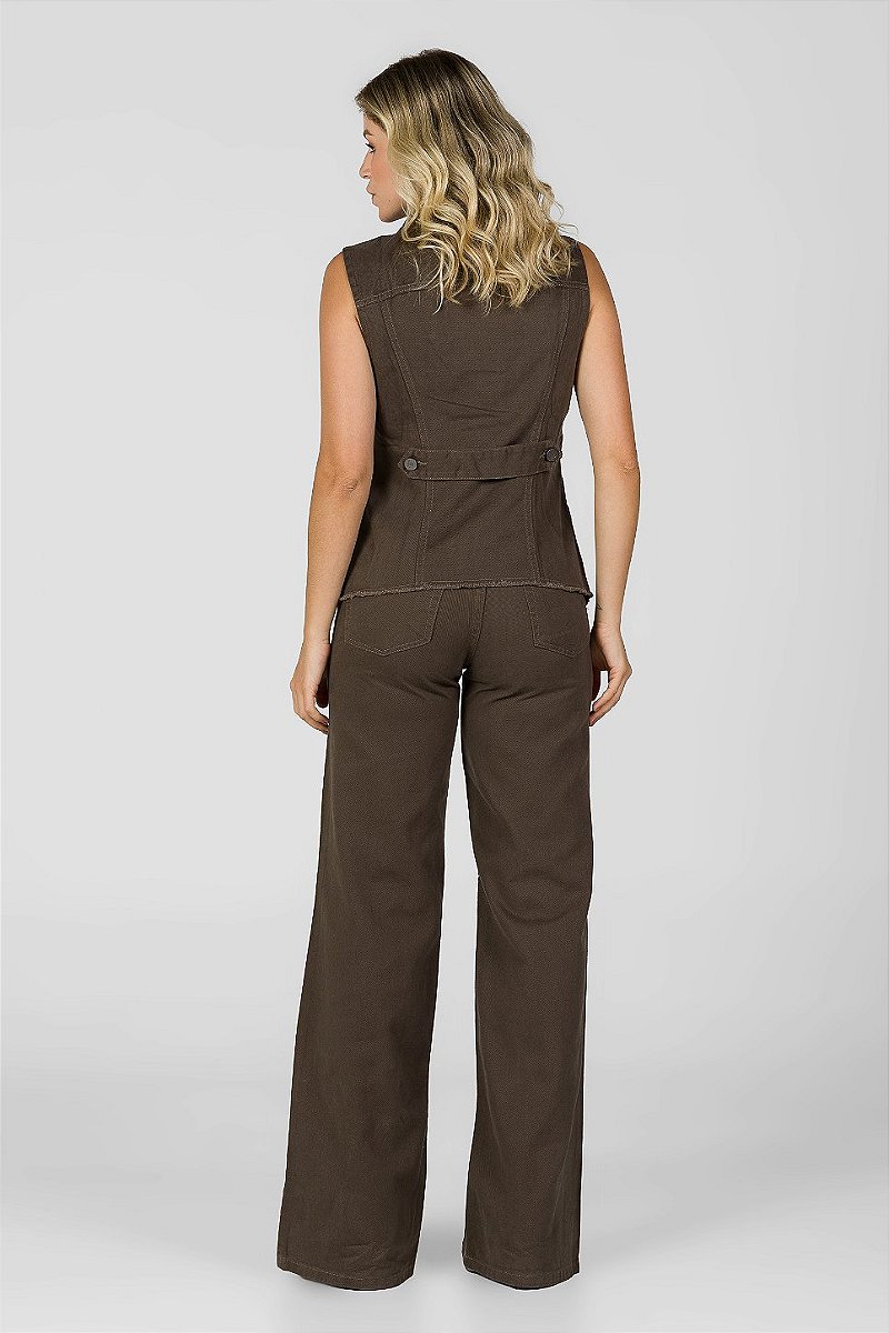 Calça Sarja Wide Leg Marrom - Santa Mônica