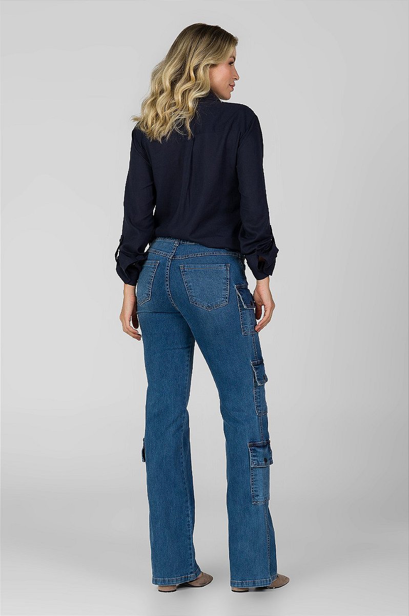 Calça Jeans Reta Cargo - Aspen