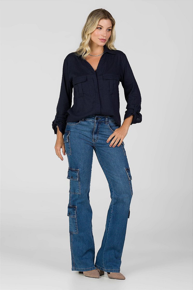 Calça Jeans Reta Cargo - Aspen