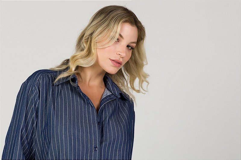 Camisa Azul Escuro Listrada - Olívia