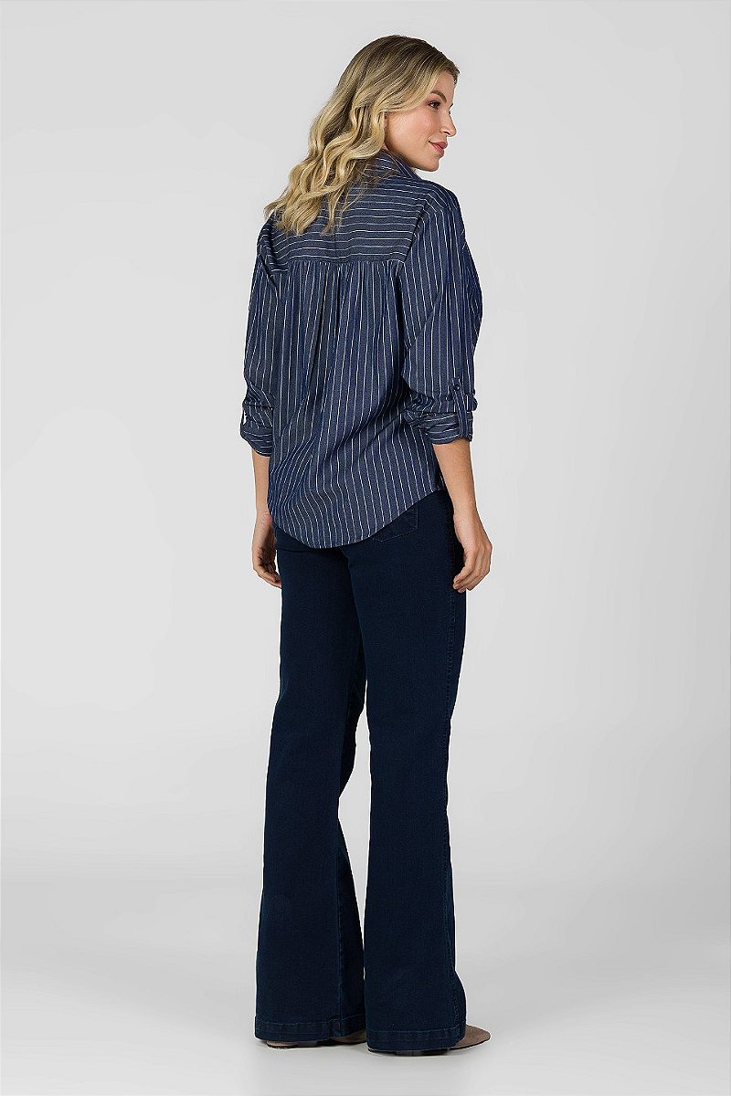 Camisa Azul Escuro Listrada - Olívia