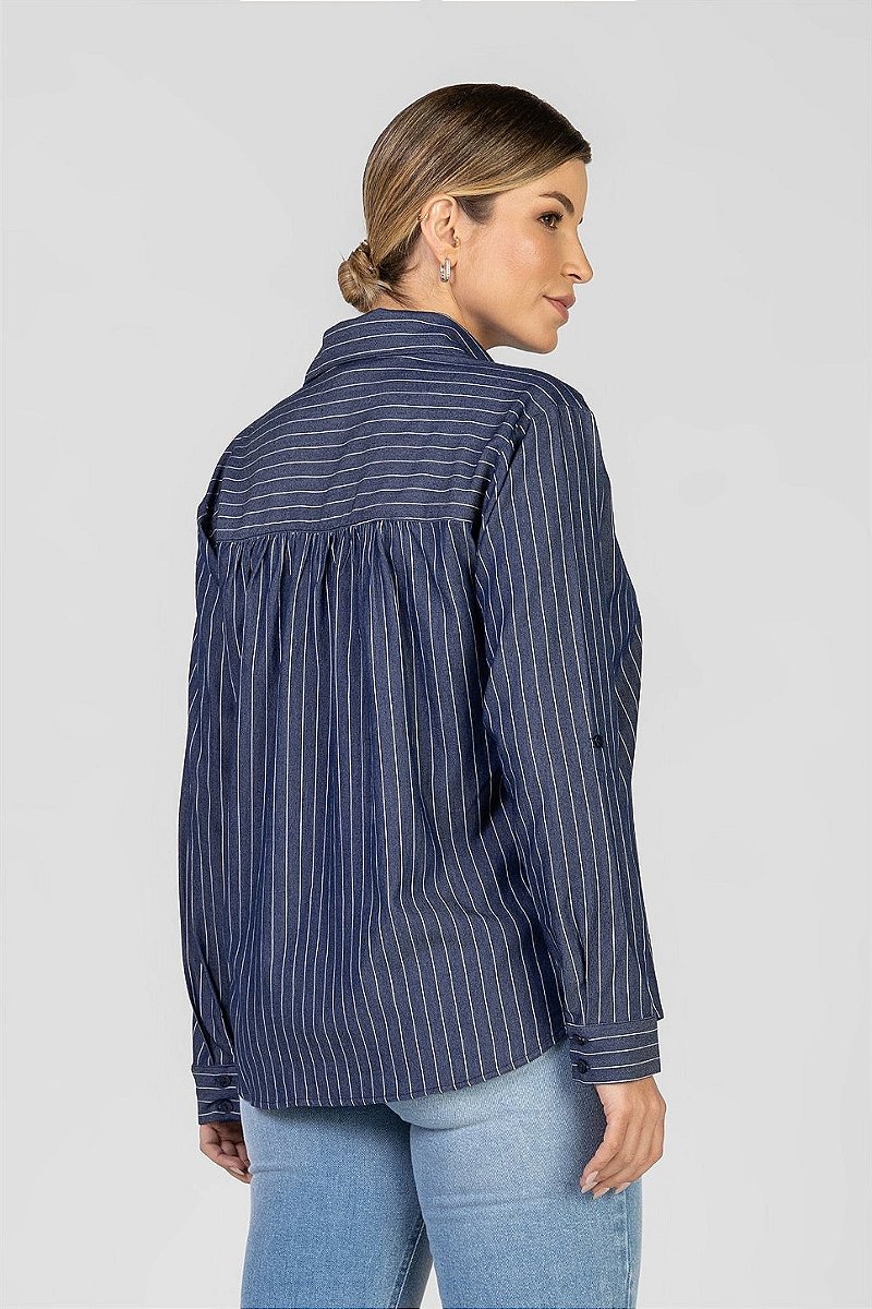 Camisa Azul Escuro Listrada - Olívia