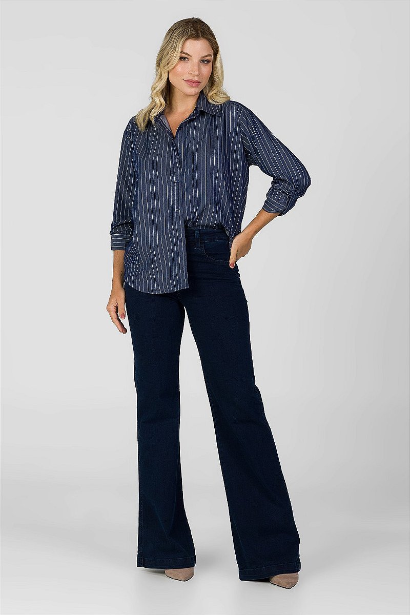 Camisa Azul Escuro Listrada - Olívia