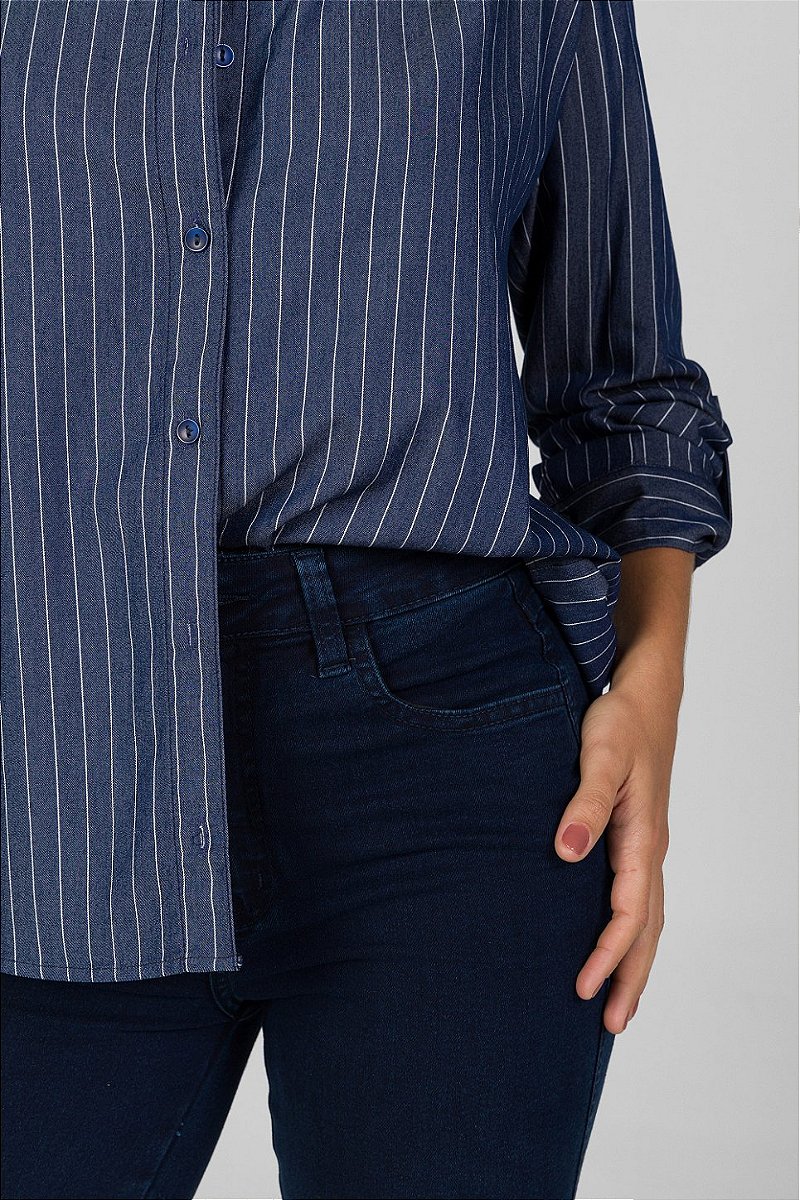 Camisa Azul Escuro Listrada - Olívia