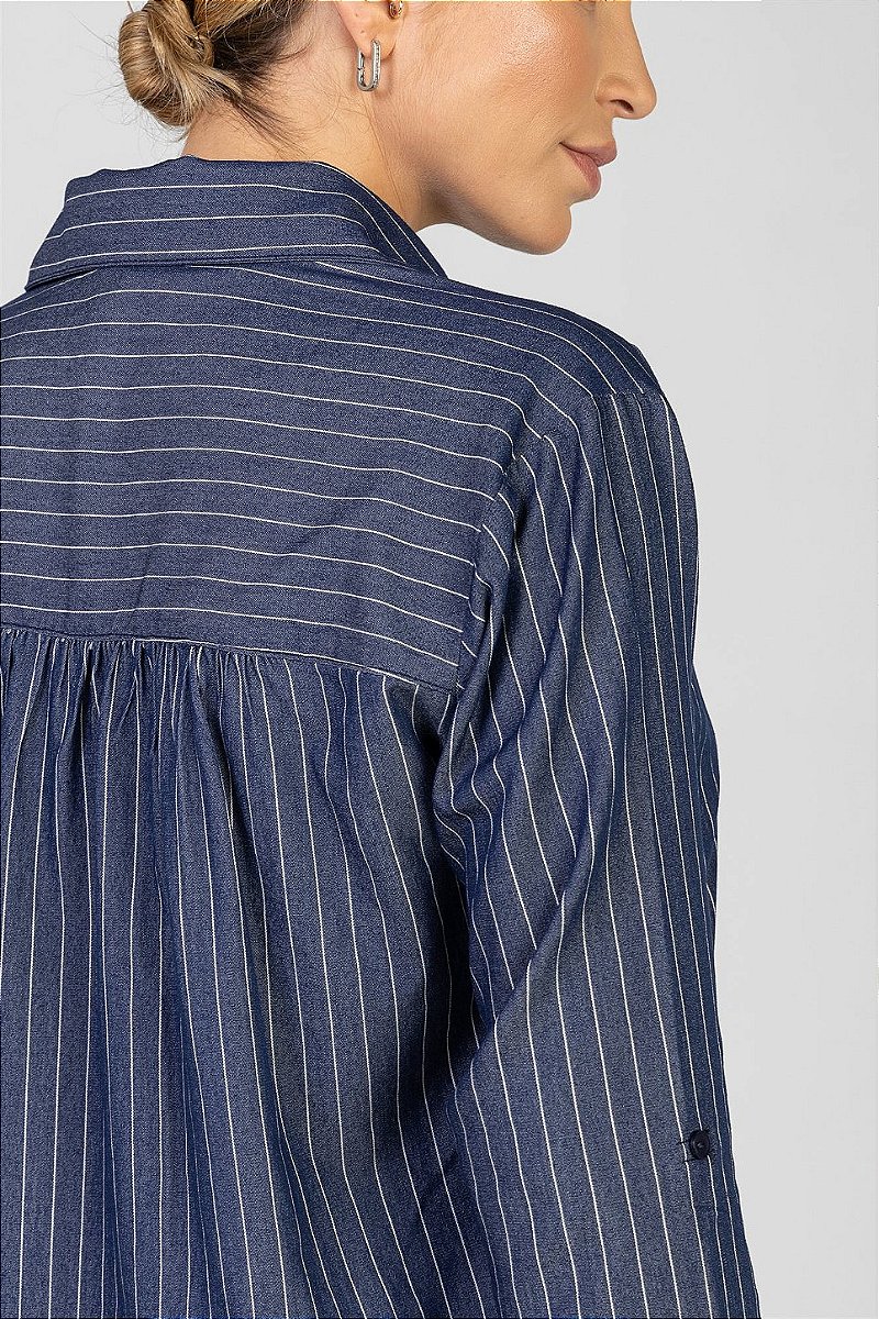 Camisa Azul Escuro Listrada - Olívia