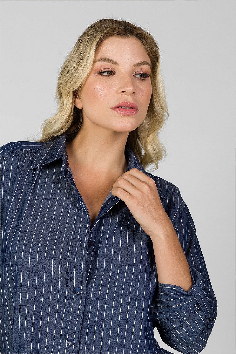 Camisa Azul Escuro Listrada - Olívia