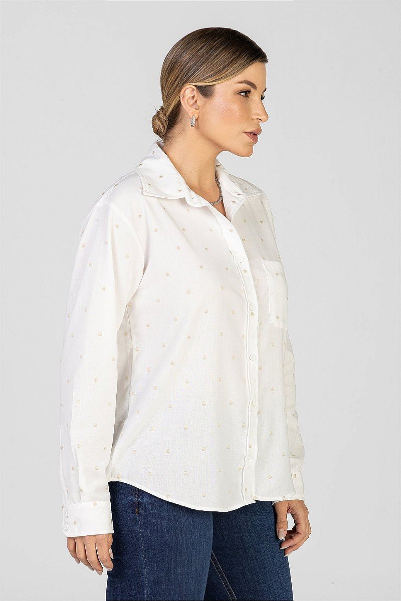 Camisa Off White Poá Bordado - Carol